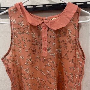 Shear Sleeveless Coral Top with Ribbon Print